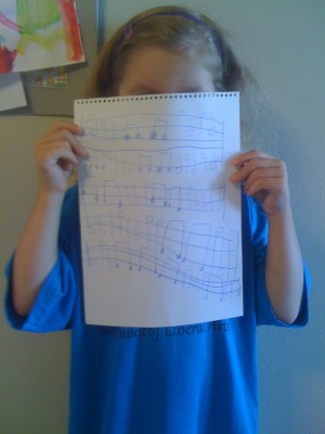 The composer with her first piece.
