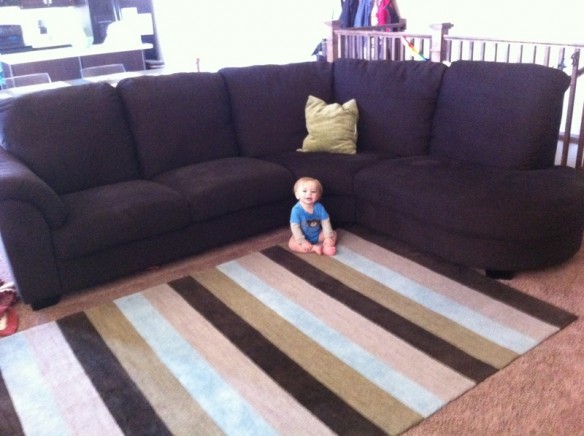 The couch. This couch is so comfortable and seats all of us comfortably. We had planned to get a coffee table, but I'm actually liking all the open space where the kids can lounge around and play.