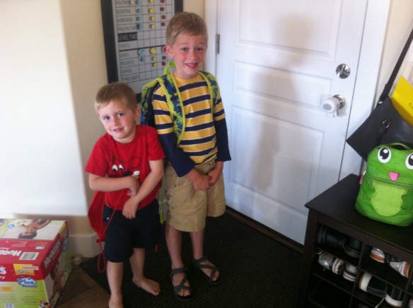 Calder's first day of kindergarten. Easton had to be in the picture, too, of course. Calder is loving kindergarten and comes home with lots to tell me every day.