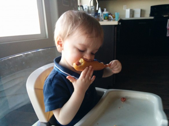 We continue the method of pinching, gripping, and stuffing as much into the mouth as possible, all along the length of the dog. I will demonstrate. 