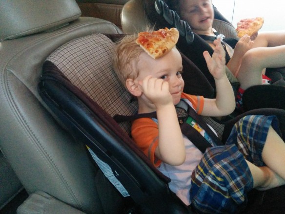 You never know when he might just decide that his head is the perfect plate for his pizza.