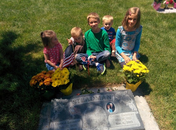 At the graves of their Great Grandma and Great Grandpa Steadman.