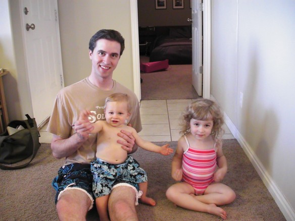 Getting ready for a swim with Amelie and Calder. And those of you that know Amelie might recognize her famous hand twitching in this photo.